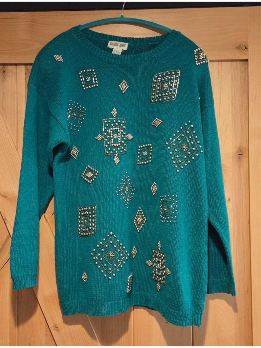Vintage Victoria Jones Size L Gold Beaded Sweater Long Sleeve Southwestern